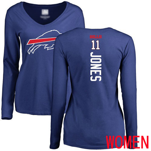 NFL Women Buffalo Bills #11 Zay Jones Royal Blue Backer Long Sleeve T Shirt